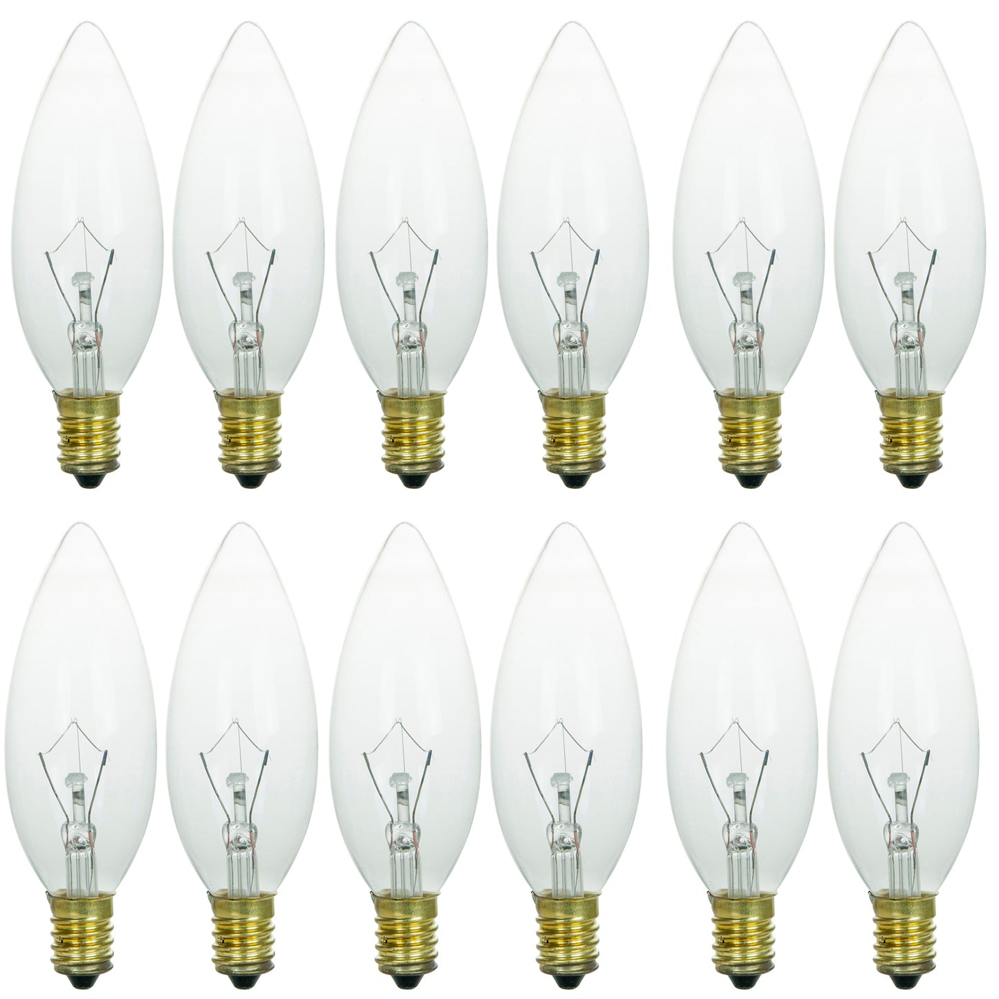 Sunlite 60CTC/32/E14/12PK 60W Incandescent Torpedo Tip Chandelier with Crystal Clear Light Bulb and European E14 Base (12 Pack)