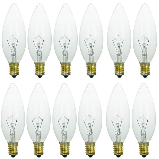 Sunlite 60CTC/32/E14/12PK 60W Incandescent Torpedo Tip Chandelier with Crystal Clear Light Bulb and European E14 Base (12 Pack)