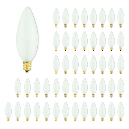 Bulbrite Pack of (50) 60 Watt Dimmable Frost B10 Torpedo 32mm Incandescent Light Bulbs with Candelabra (E12) Base, 2700K Warm White Light