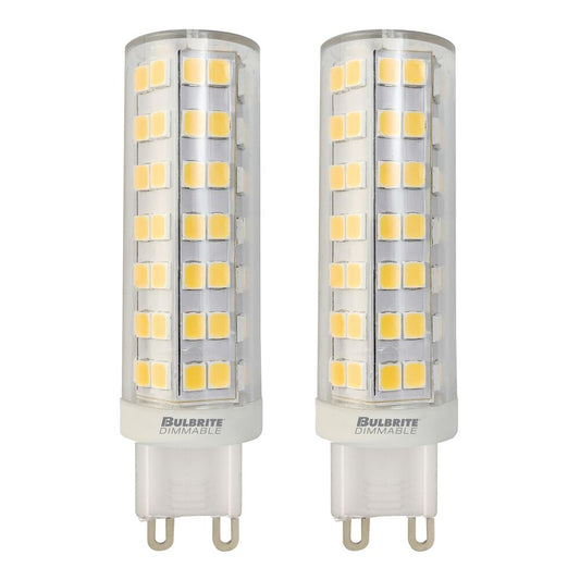 Bulbrite Pack of (2) 6.5 Watt 120V Clear T6 LED Mini Light Bulbs with Bi-Pin (G9) Base, 3000K Soft White Light, 700 Lumens