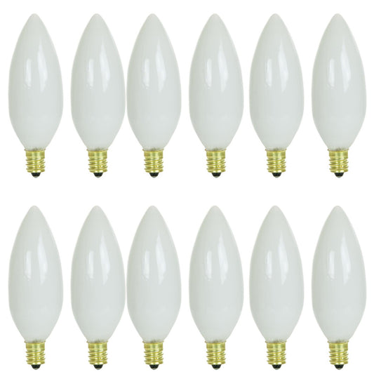 Sunlite 25 Watt Torpedo Tip Chandelier, Candelabra Base, White