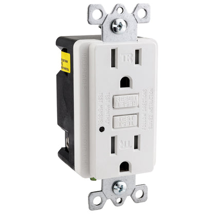 Sunlite 55410-SU GFCI Duplex Outlet, 15 Amp, 120 VAC, 2 Pole/3 Wire, Tamper Resistant, Wallplate Included, ETL Listed, White 1 Pack
