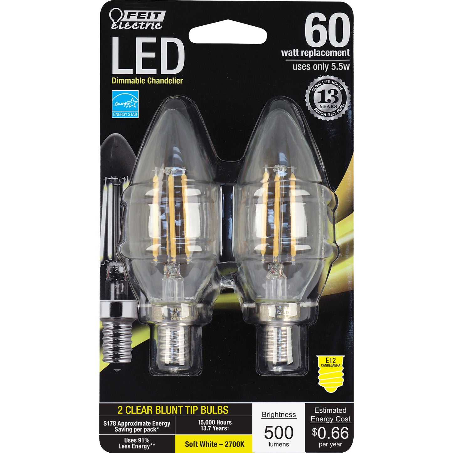 60-Watt Equivalent Dimmable Soft White Torpedo Tip Glass Filament LED (2-Pack)