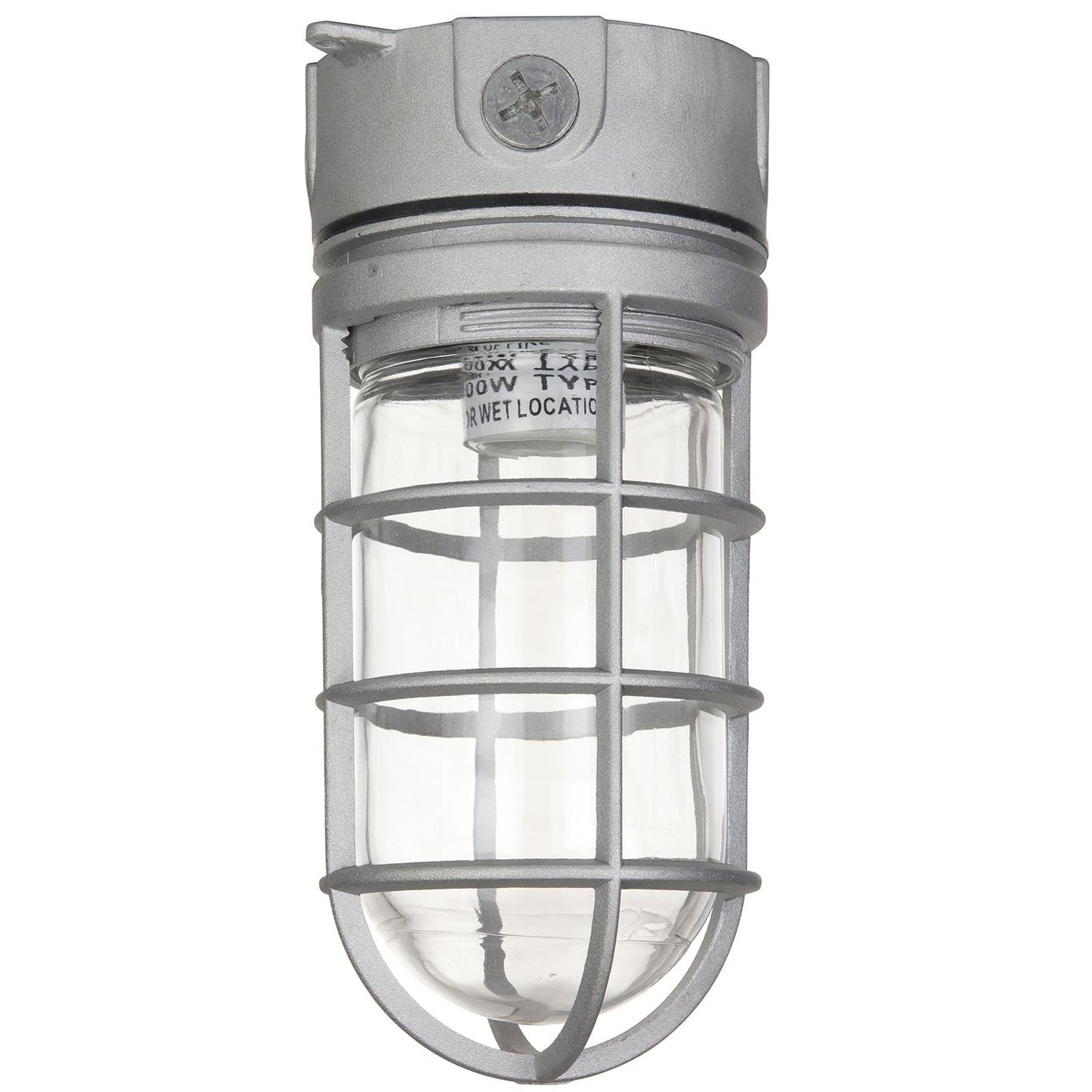 Sunlite 41329-SU Vaporproof Industrial Jar Fixture, Ceiling Mount, Medium Base Socket (E26), 100W Max, 120 Volt, Outdoor, UL Listed, Clear Glass Jar, Metallic Finish