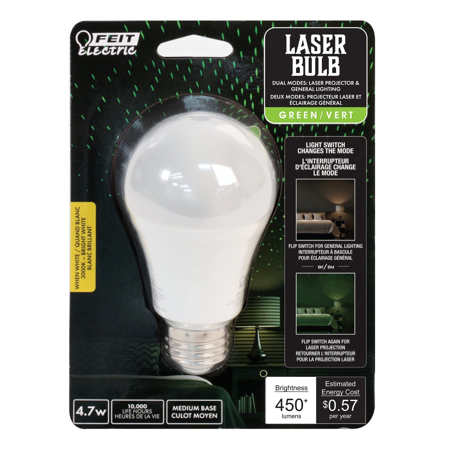 450 Lumen 3000K Green Laser A19