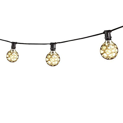 Bulbrite STRING15/E12/BLACK-G16MAR-KT Outdoor Mini String Light w/Incandescent G16 Marble Etched Bulbs, 25-Feet, 15 Lights Sockets, Black