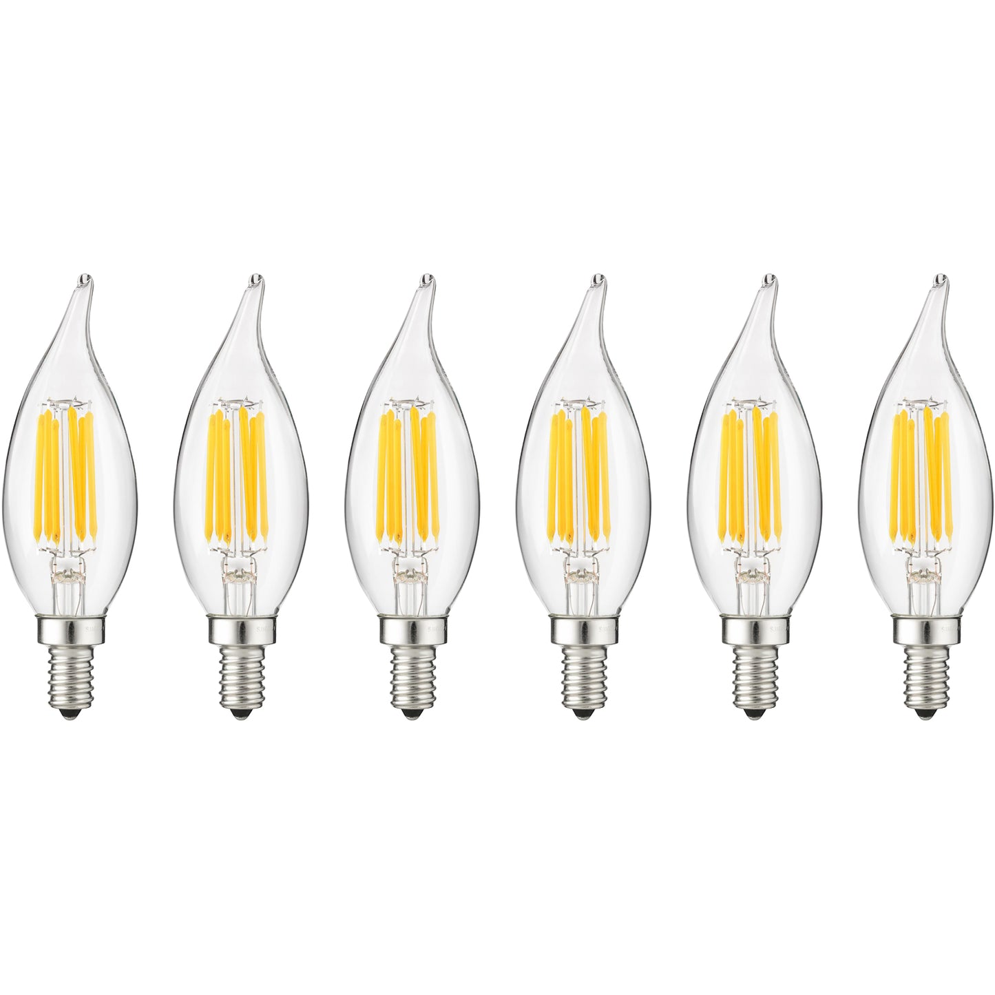Sunlite CFC/LED/AQ/6W/E12/D/CL/E/27K LED 6W (60W Equivalent) Clear Filament Styled CFC Chandelier Light Bulbs With Flame Tip, 2700K Warm White Light, Candelabra (E12) Base