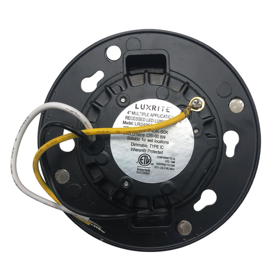 Luxrite LED 4" Magnetic Interchangeable Universal Downlight, 8W, 500 Lumens, Color Selectable - 2700K/3000K/3500K/4000K/5000K, Black Finish, 80 CRI, Dimmable, Pack of 2 (LR24960)