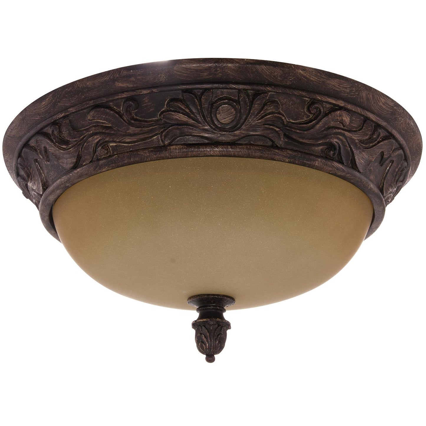 15" Decorative Dome Ceiling Fixture, Antique Brown Finish, Tea Stained Glass