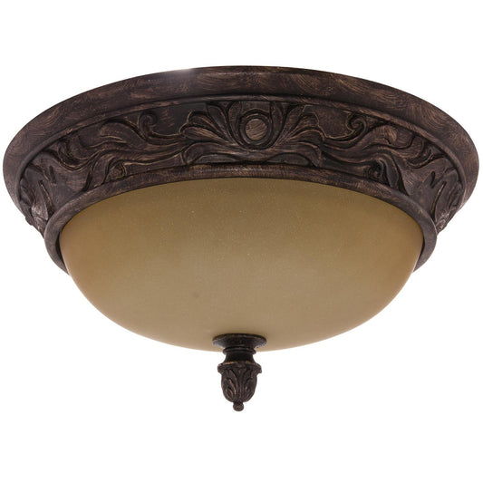 15" Decorative Dome Ceiling Fixture, Antique Brown Finish, Tea Stained Glass