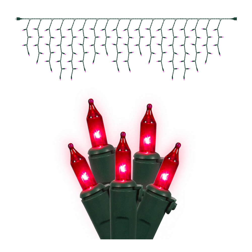 Vickerman 100 Pink Mini Light Icicle Light on Green Wire, 9' Christmas Light Strand- 2 Pack