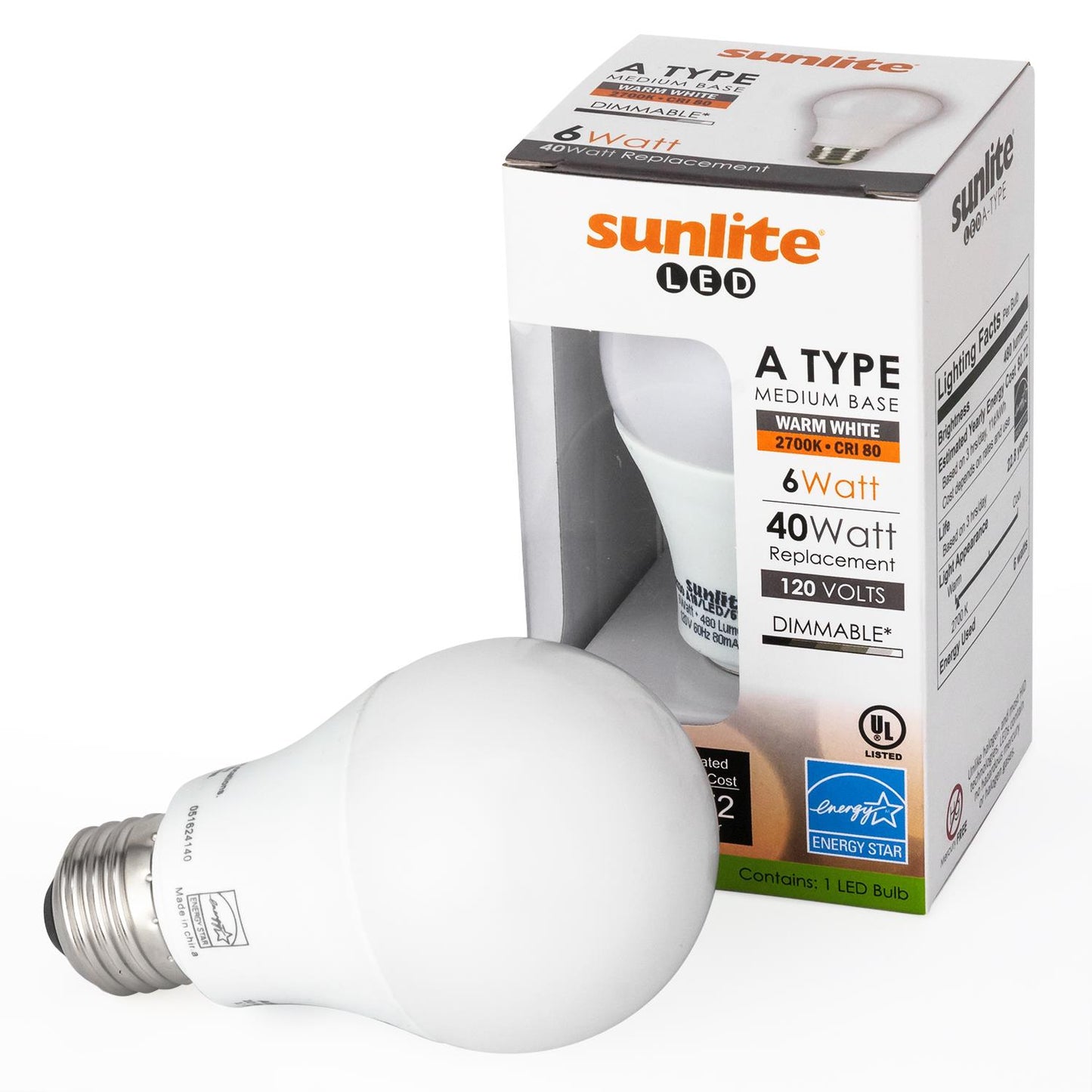 Sunlite A19/LED/6W/E/D/40K LED 6W (40W Replacement) A19 Light Bulbs Energy Star Dimmable, Medium (E26) Base, 4000K Cool White