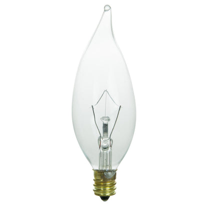 Sunlite 01328 Incandescent Petite Flame Tip, Chandelier Light Bulb, 15 Watts, 105 Lumens, Candelabra Base (E12), Dimmable, for Chandeliers, Lamps, Fixtures, Clear, 25 Pack