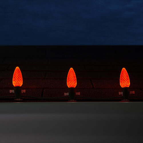 25-Light LED C9 Light Set; Orange Bulbs on Green Wire, Approx. 16'6" Long