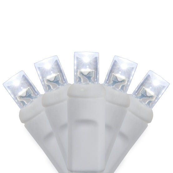 50-LITE 6" SPACING RECTIFIED 5MM CONICAL TWINKLE LED LIGHT SET; COOL WHITE BULBS; WHITE WIRE; POLYBAG, Approx. 25' Long