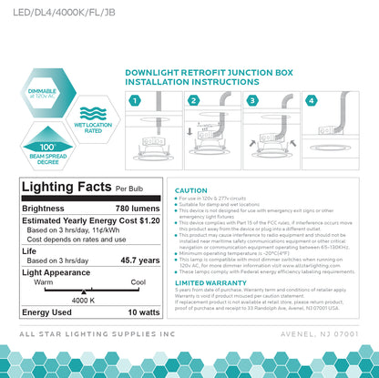 Luxrite Downlight LED/DL4/4000K/FL/JB 4000K Cool White
