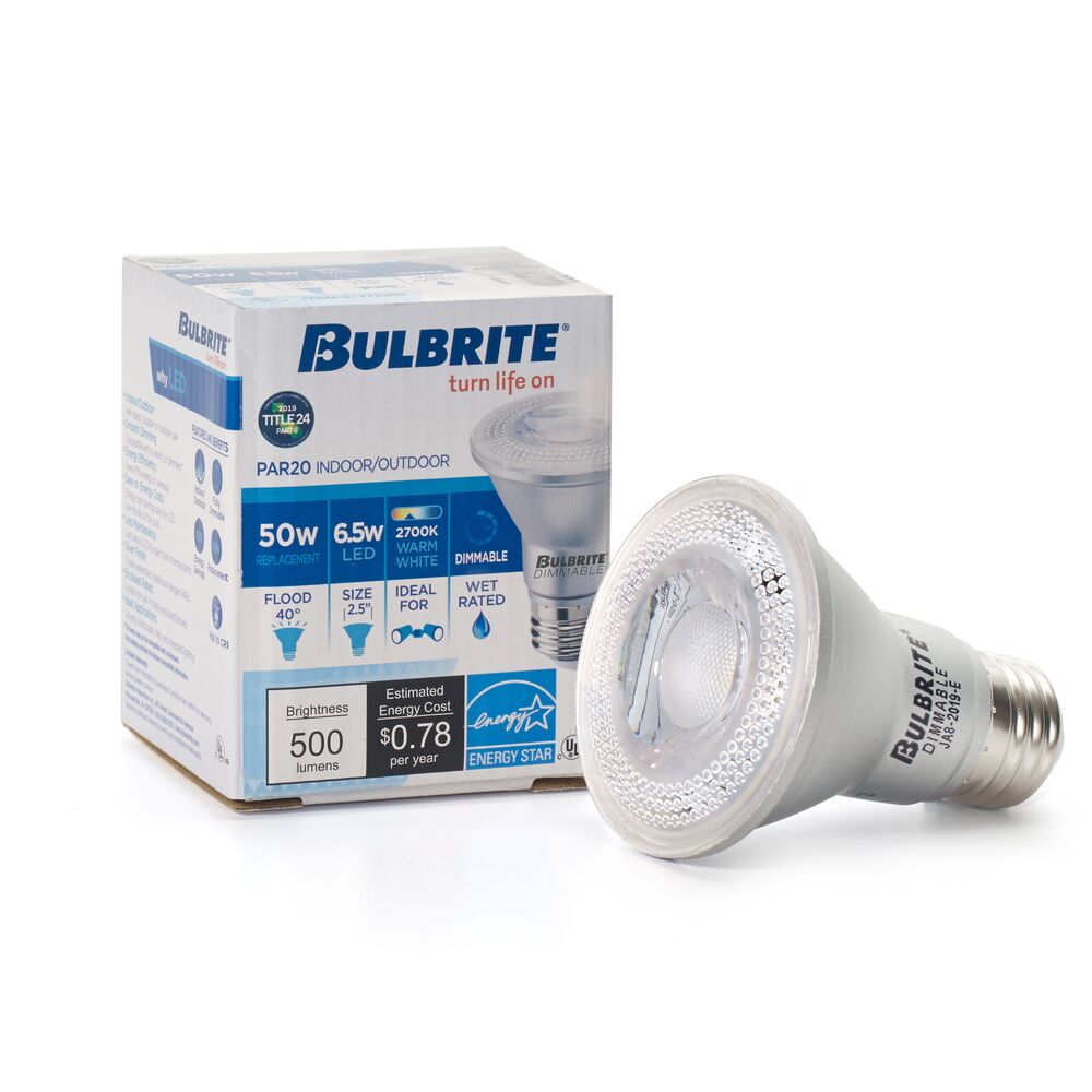 Bulbrite Pack of (6) 6.5 Watt Dimmable Narrow Flood PAR20 Medium (E26) LED Bulb - 488 Lumens, 2700K, and 90 CRI