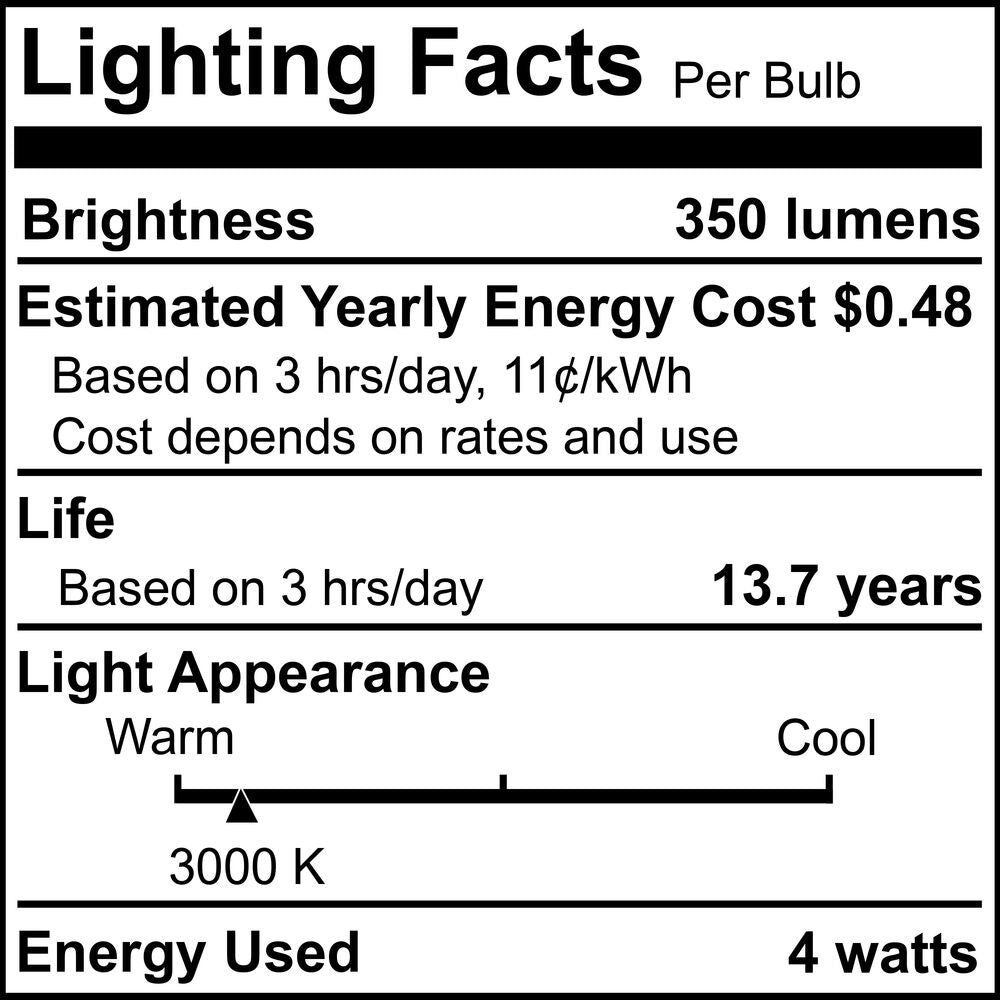 Bulbrite LED Filament Pack of (4) 4 Watt Dimmable G16 Light Bulbs with a Clear Finish and Candelabra (E12) Base - 3000K (Soft White Light), 350 Lumens