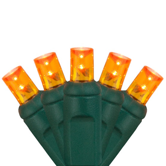 50-LITE 6" SPACING RECTIFIED 5MM CONICAL LED LIGHT SET; ORANGE BULBS; GREEN WIRE, Approx. 25' Long