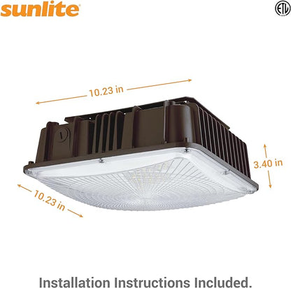 Sunlite 88129 LED Outdoor Canopy Light Fixture, 30W/40W/60W, 7800 Lumens, 30K/40K/50K, 80 CRI, ETL Listed, Bronze, for Commercial & Industrial Use