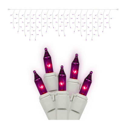 Vickerman 100 Purple Mini Light Icicle Light on White Wire, 9' Christmas Light Strand- 2 Pack