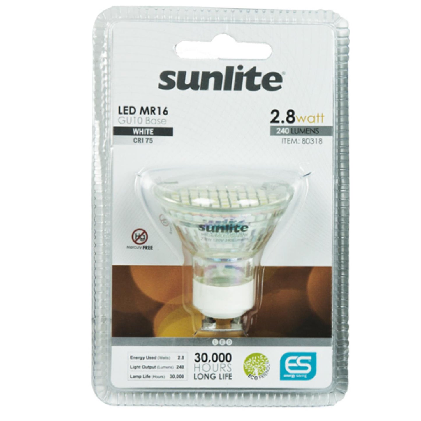 Sunlite LED MR16 Mini Reflector 2.8W (20W Equivalent) Light Bulb (GU10) Base, White