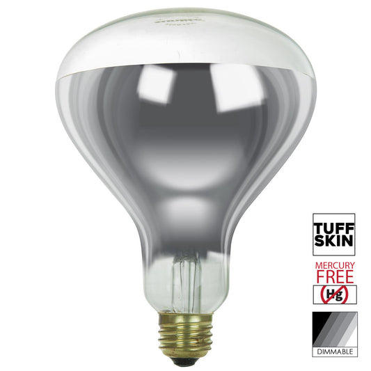 Sunlite 375 Watt R40 Incandescent Heat Lamp Bulb, Medium Base, Clear, Dimmable, With Tuff Skin Shatter Resistant, Ideal for food preparation areas, saunas, light therapy, salons, bathrooms, animal & reptile encosures, brooders and more