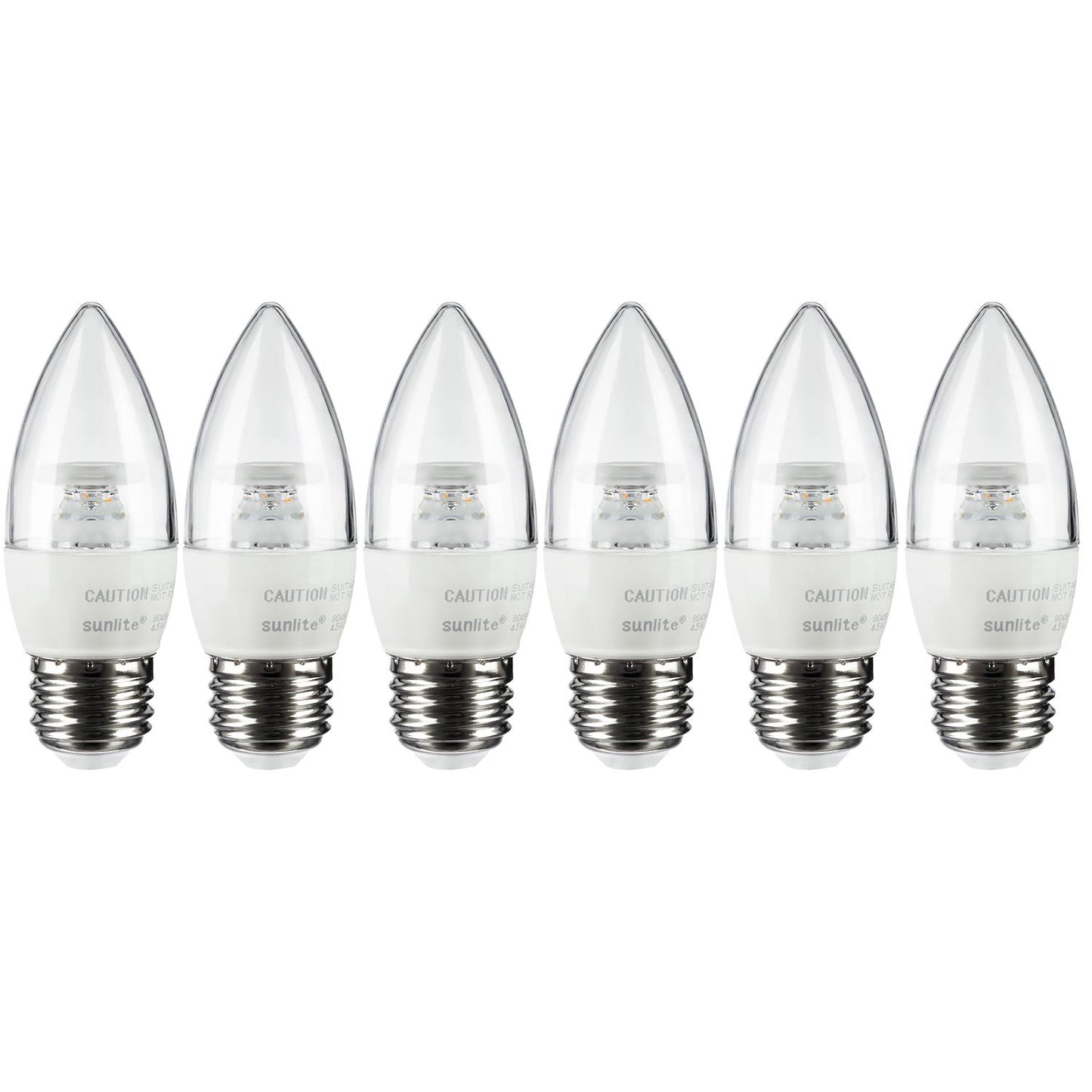 Sunlite ETC/LED/5W/E26/CL/D/ES/27K LED Torpedo Tip Chandelier 5W (40W Equivalent) Light Bulb Candelabra (E12) Base, 2700K Soft White