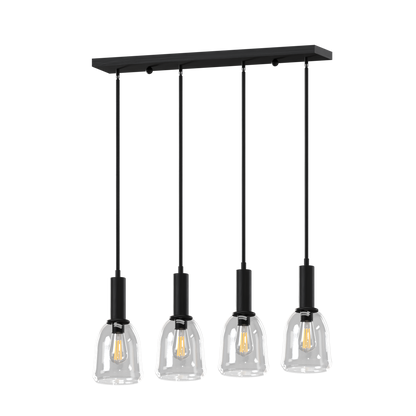 Talia Quad Four Light Modern Linear Cluster Pendant Fixture with Glass Shades