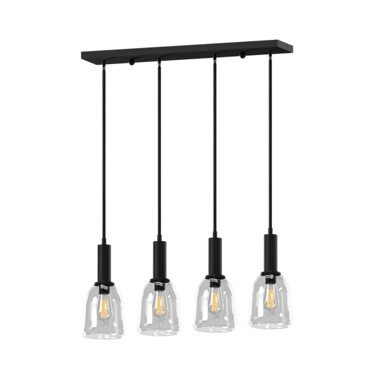 Talia Quad Four Light Modern Linear Cluster Pendant Fixture with Glass Shades