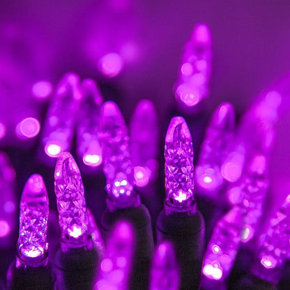 50 Light LED Mini Ice (M5) Light Set Purple Bulbs on Green Wire, Approx. 17'8" Long