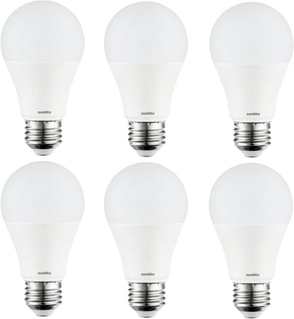 Sunlite LED A19 Standard Light Bulb, 6 Watts (40 Watt Equivalent), 450 Lumens, Medium Base (E26), Dimmable, UL Listed, Energy Star, 5000K Super White, 6 Pack