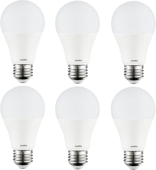 Sunlite LED A19 Standard Light Bulb, 6 Watts (40 Watt Equivalent), 450 Lumens, Medium Base (E26), Dimmable, UL Listed, Energy Star, 5000K Super White, 6 Pack