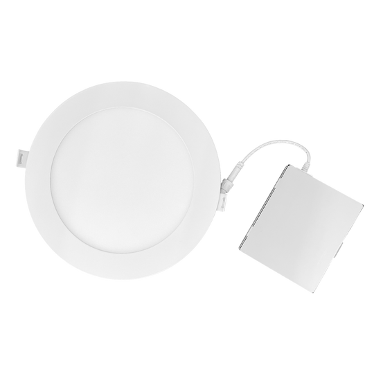 Luxrite LED 6" Mini Panel Round Smooth Canless Wafer Spotlight, 12W, 1000 Lumens, Color Selectable - 2700K/3000K/3500K/4000K/5000K, 80 CRI, White Finish, Dimmable (LR23761)