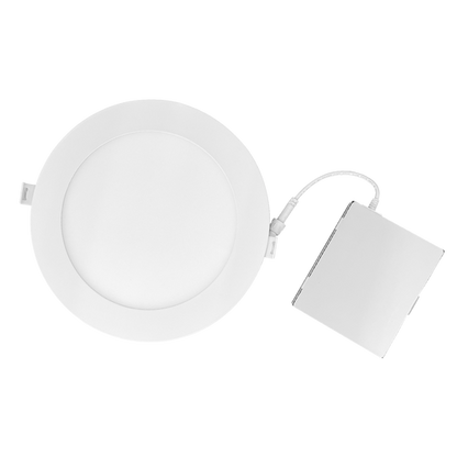 Luxrite LED 6" Mini Panel Round Smooth Canless Wafer Spotlight, 12W, 1000 Lumens, Color Selectable - 2700K/3000K/3500K/4000K/5000K, 80 CRI, White Finish, Dimmable (LR23761)