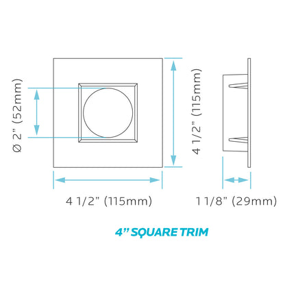 Luxrite 4" Regressed Interchangeable Square Smooth White Trim Canless Spotlight (LR24954)