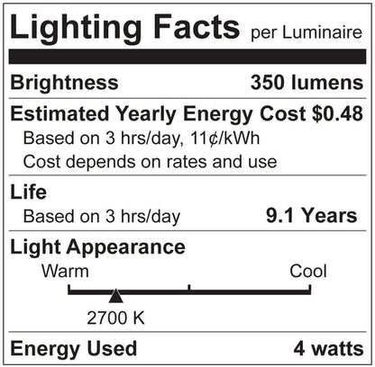 Luxrite LED A15 Filament Light Bulb, E26 Medium Base, 4W, 2700K - Warm White, 350 Lumens, 80 CRI, Clear Finish, Dimmable, Pack of 9 (LR21623)