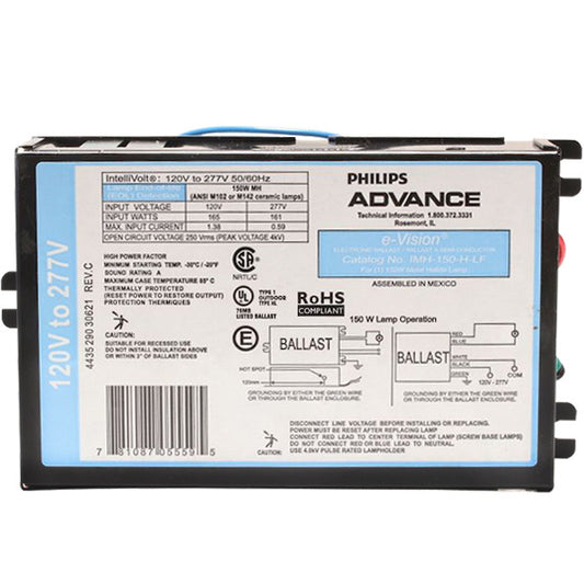 Advance IMH150HLFM - 20-150 Watt - Metal Halide Ballast ANSI M102/142 - Power Factor 90% - 120-277 Volt - Side Leads With Mounting Feet