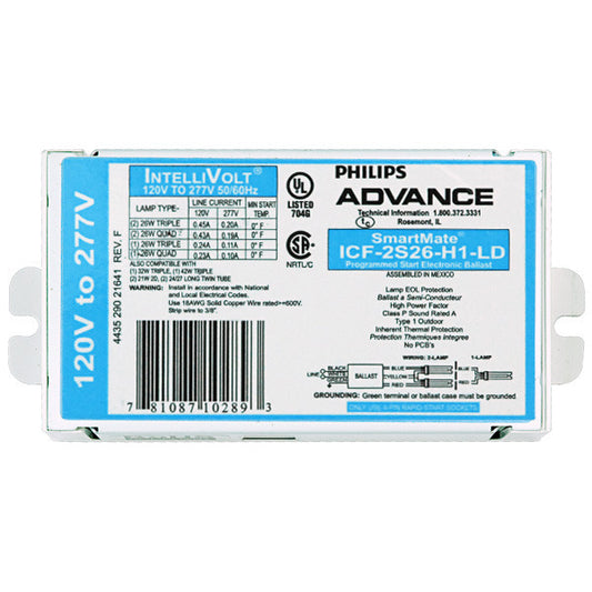 Advance SmartMate ICF-2S26-H1-LD (2) Lamp - 26 Watt CFL - 120-277 Volt - Programmed Start - 1.0 Ballast Factor - Advance SmartMate ICF-2S26-H1-LD