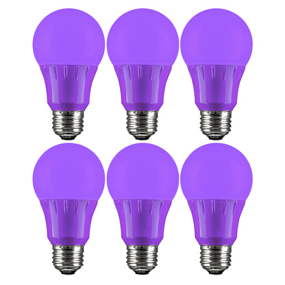 Sunlite 40946 LED A19 Colored Light Bulb, 3 Watts (25w Equivalent), E26 Medium Base, Non-Dimmable, UL Listed, Party Decoration, Holiday Lighting, Purple, 6 Pack