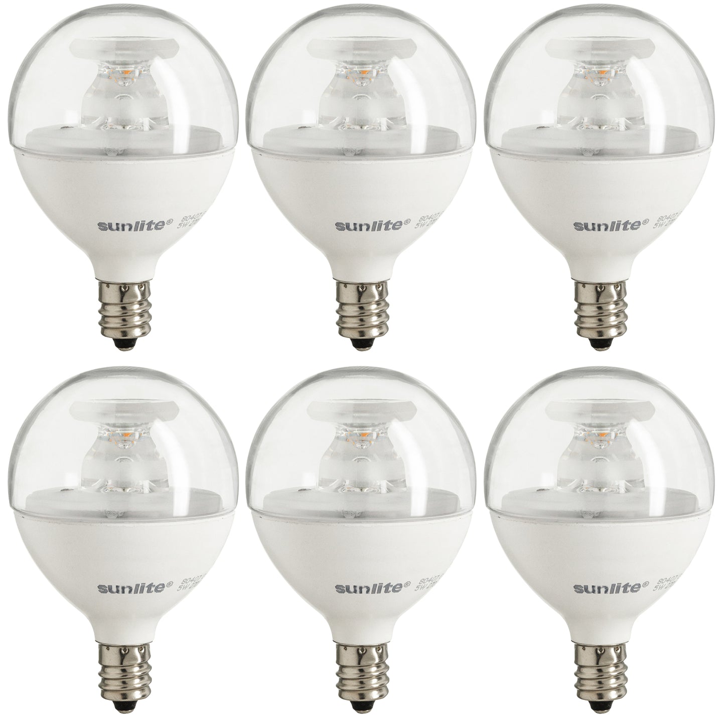 Sunlite 40294 LED G16.5 Globe Light Bulb, 5 Watts (40W Equivalent), 350 Lumens, Dimmable, Candelabra E12 Base, Short Bulbs, Vanity Bulbs, Energy Star Listed, Clear, 6 Count