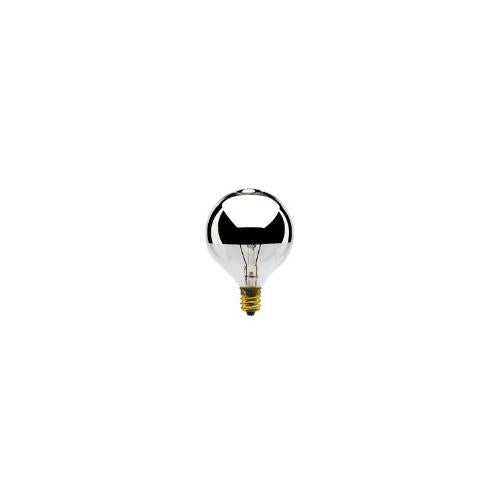 Bulbrite 25G16HM 25 Watt Dimmable Incandescent Half Chrome G16.5 Globe Bulb, Candelabra Base