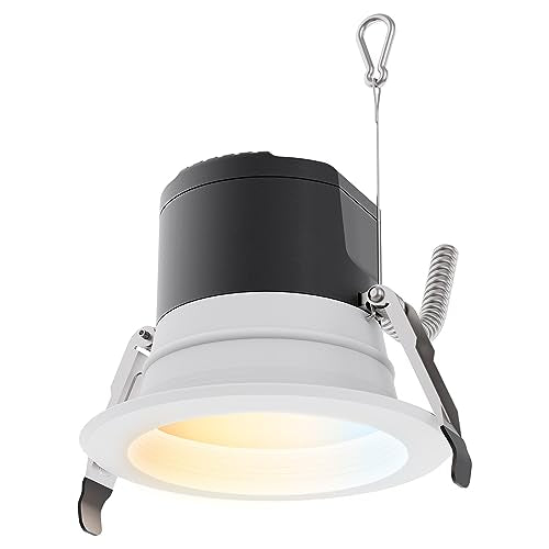 Sunlite 87808 4" LED Commercial Recessed Round Downlight Fixture, Power Selectable 9W/13W/18W, 2000 Lmns, CCT Switch 27K/30K/35K/40K/50K, 90 CRI, Energy Star, Dimmable, Title-24 Compliant, ETL Listed