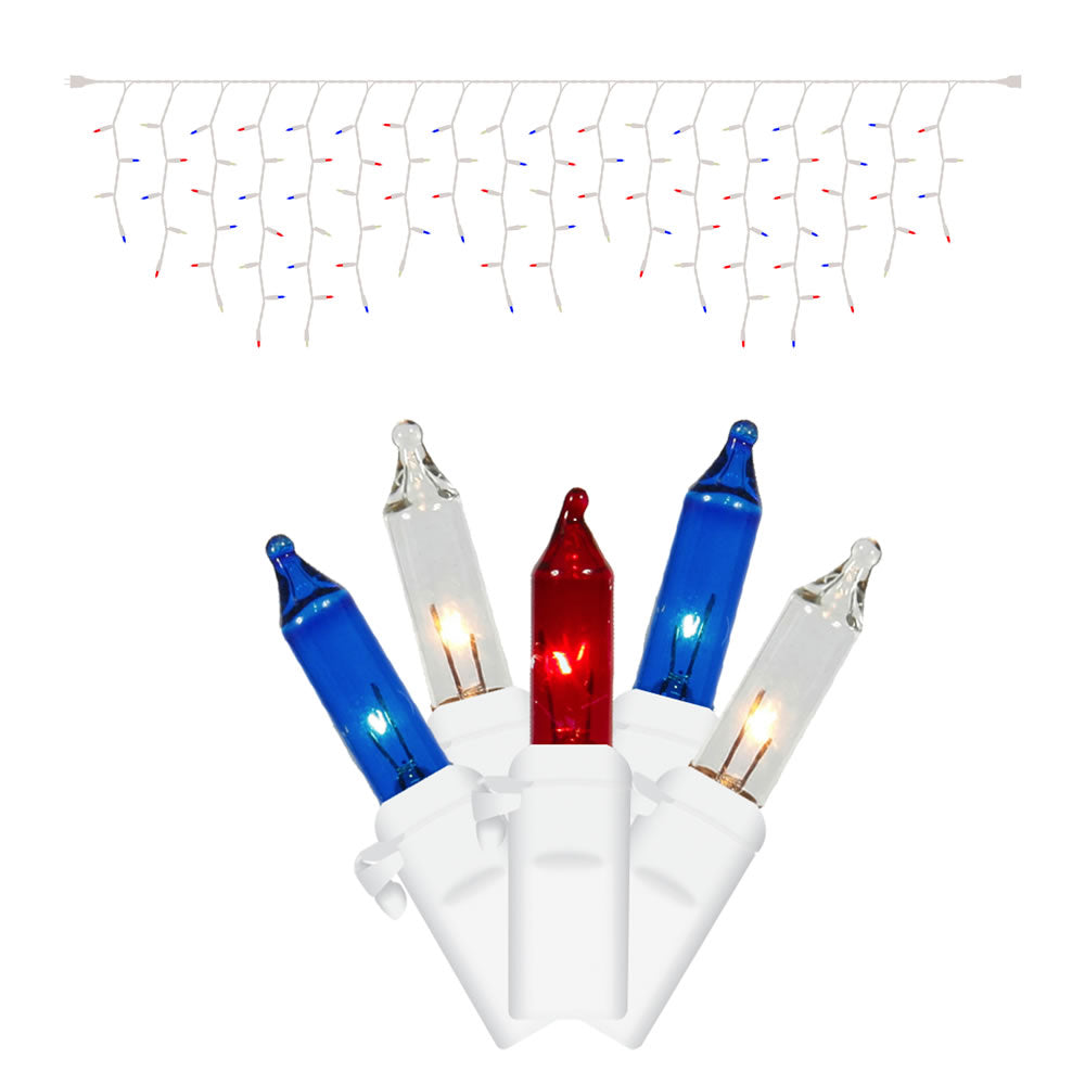 Vickerman 100 Red-White-Blue Mini Light Icicle Light on White Wire, 9' Christmas Light Strand- 2 Pack