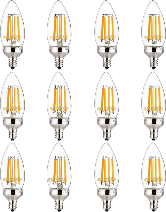 Sunlite 81339 LED Edison B11 Torpedo Tip Chandelier Light Bulb, 8.8 Watts (75 W Equivalent), 800 Lumens, Candelabra E12 Base, Dimmable, UL Listed, Title 20 Compliant, 90 CRI, 4000K Cool White, Pack of 12