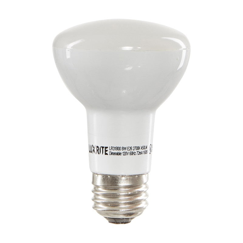 Luxrite LED BR20 Light Bulb, 6.5W, 460 Lumens, 3000K - Soft White, 80 CRI, Frosted White Finish, Dimmable, Pack of 8 (LR31841)