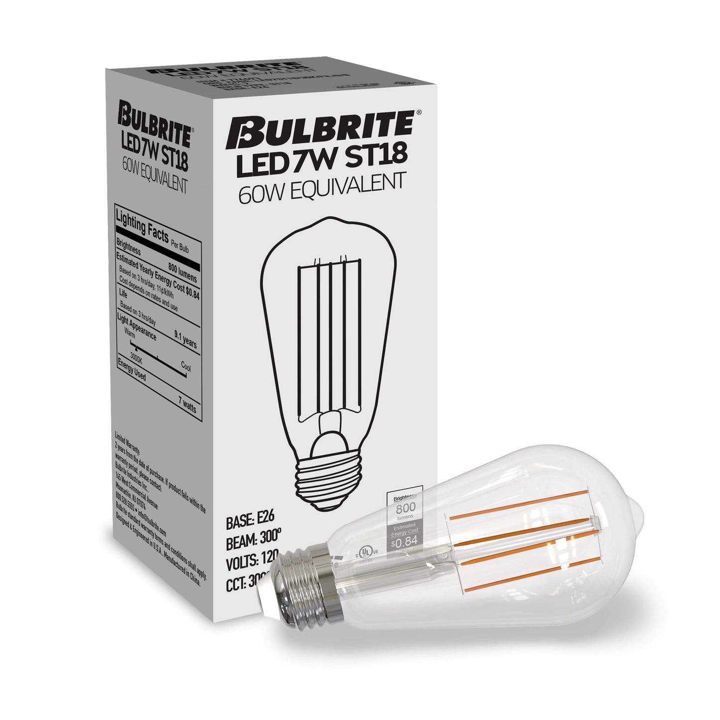 Bulbrite Pack of (8) 7 Watt Dimmable Clear ST18 LED Light Bulbs with Medium (E26) Base, 3000K Soft White Light, 800 Lumens