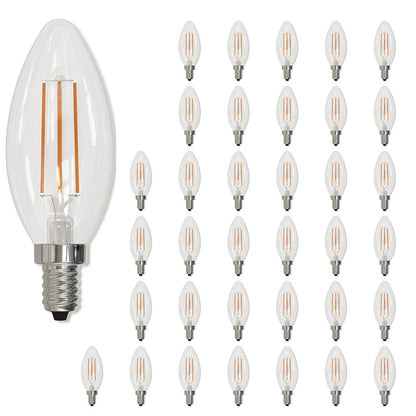 Bulbrite 5 Watt B11 LED Filament Light Bulb, 2700K E12 Candelabra Base, Clear Finish, Pack of 36