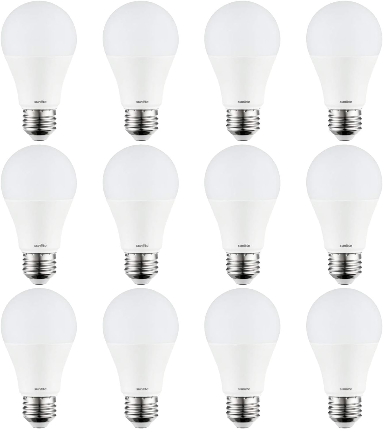 Sunlite 41379-SU LED A19 Light Bulb, 9.5 Watts (60W Equivalent), Medium Base (E26), Dimmable, 800 Lumens, UL Listed, Energy Star, 12 Pack, 50K - Super White