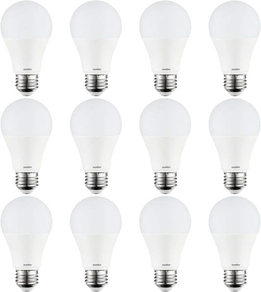 Sunlite 41379-SU LED A19 Light Bulb, 9.5 Watts (60W Equivalent), Medium Base (E26), Dimmable, 800 Lumens, UL Listed, Energy Star, 12 Pack, 50K - Super White